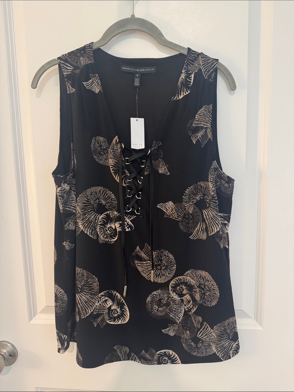 WHBM MJ lace up tank in Fossil Biscotti